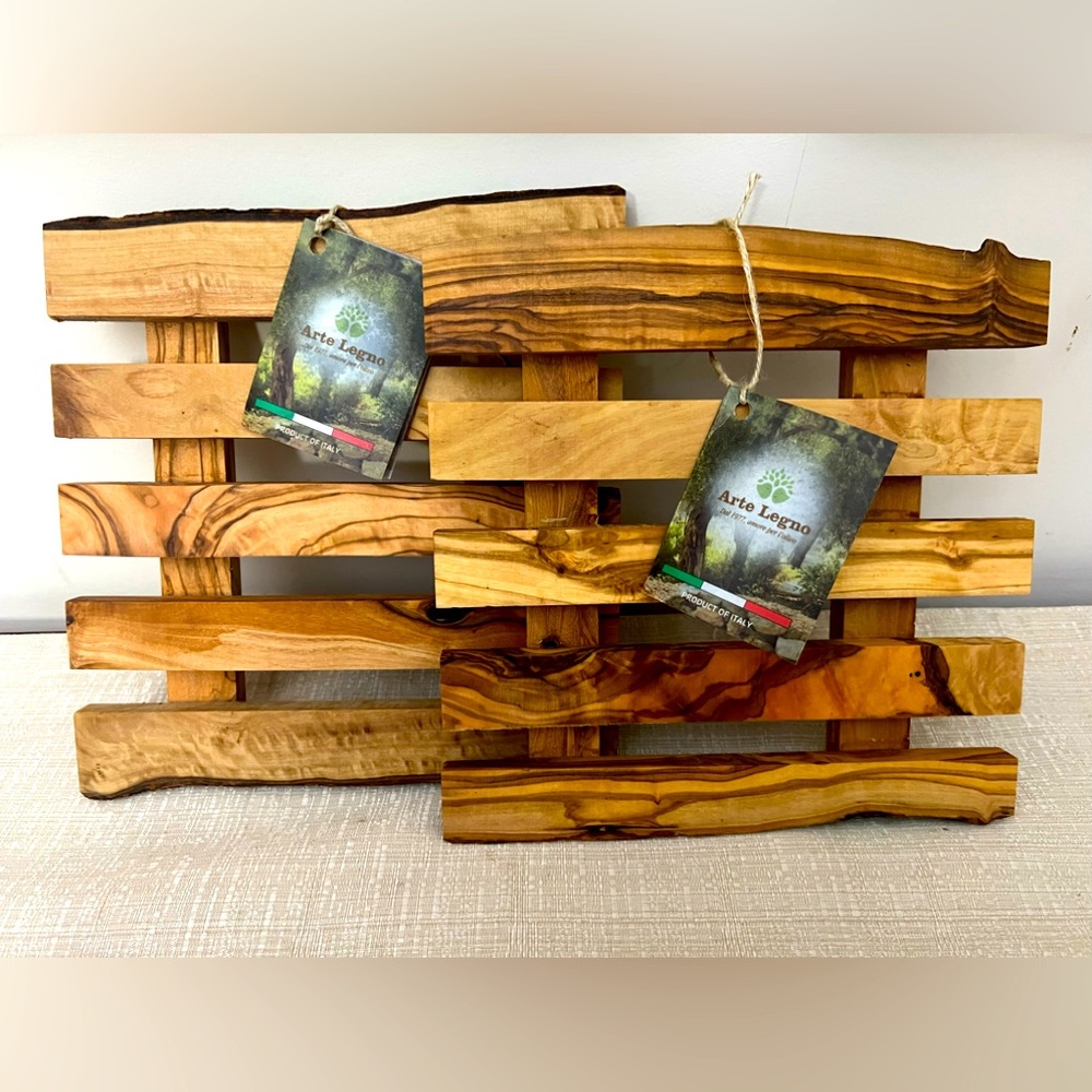 2pc ARTE LEGNO Solid Olive Wood Trivet Set - Product of Italy - Picture 1 of 9